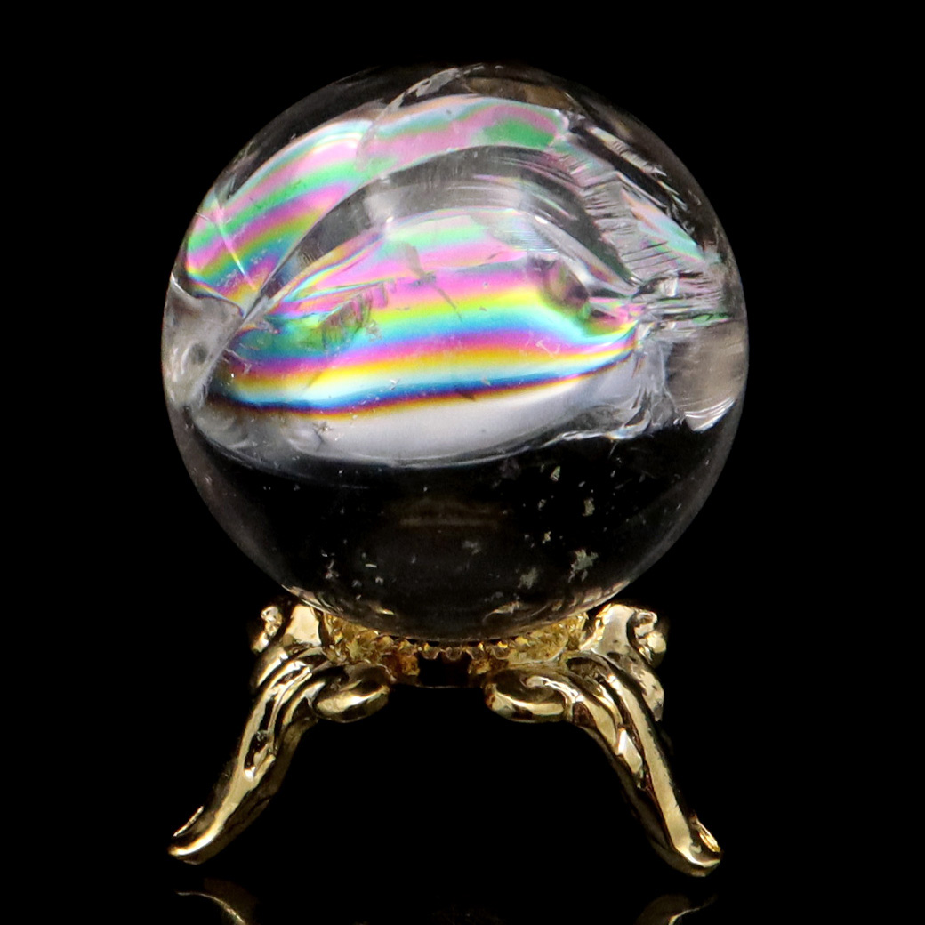 アイリスクォーツ 丸玉 水晶 虹入り 天然 台座付き レインボー パワーストーン 天然石