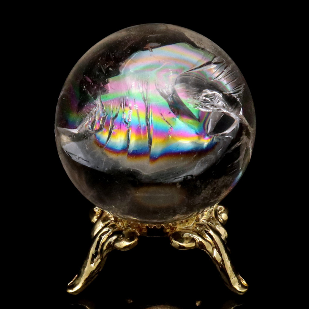 アイリスクォーツ 丸玉 水晶 虹入り 天然 台座付き レインボー パワーストーン 天然石