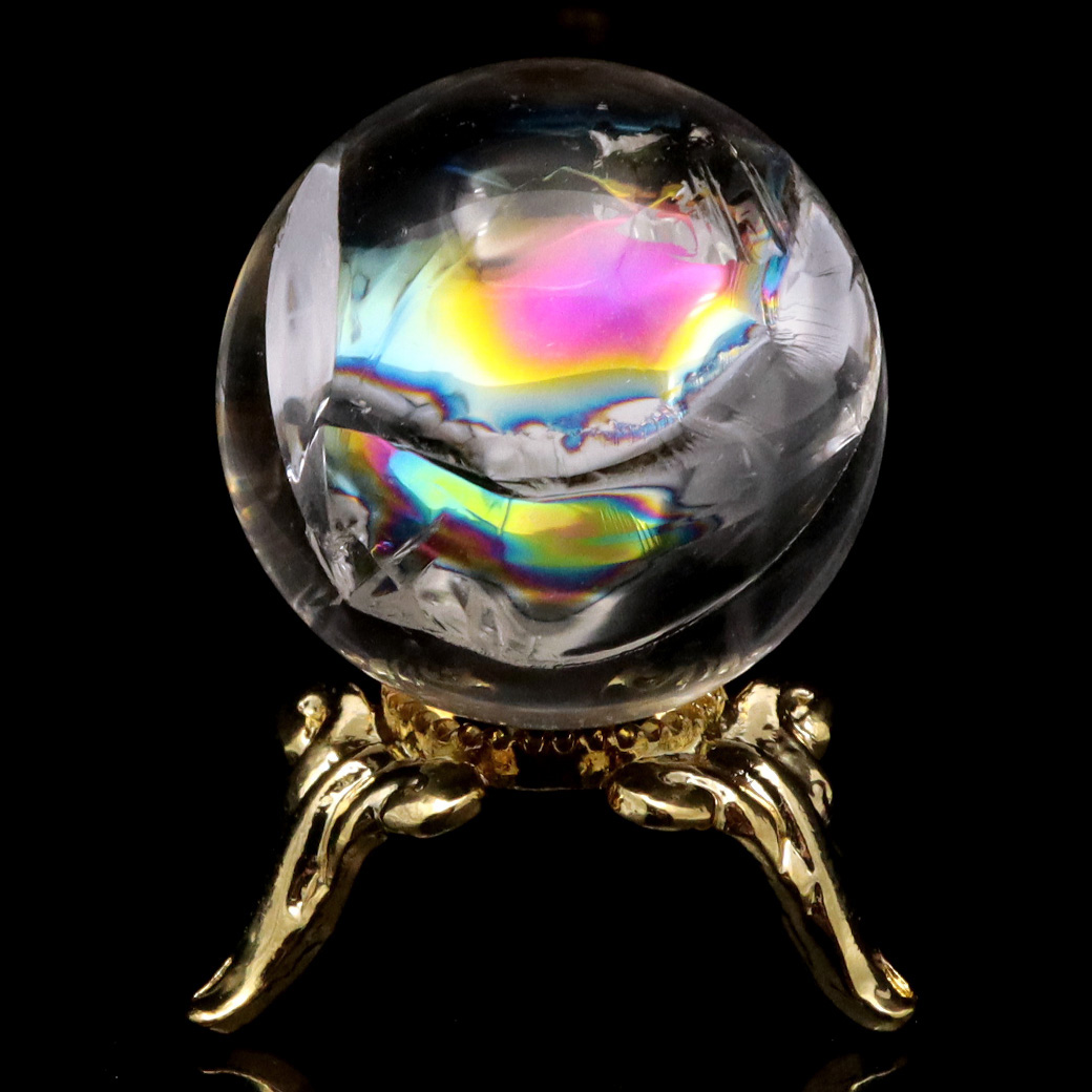 アイリスクォーツ 丸玉 水晶 虹入り 天然 台座付き レインボー パワーストーン 天然石