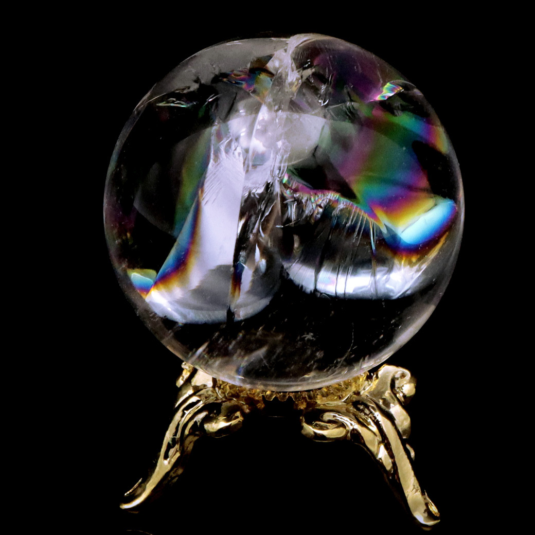 アイリスクォーツ 丸玉 水晶 虹入り 天然 台座付き レインボー パワーストーン 天然石