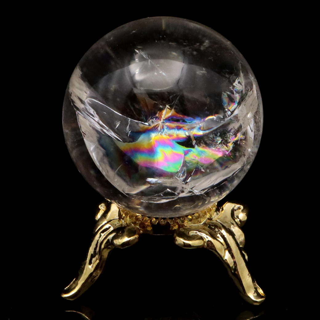 アイリスクォーツ 丸玉 水晶 虹入り 天然 台座付き レインボー パワーストーン 天然石