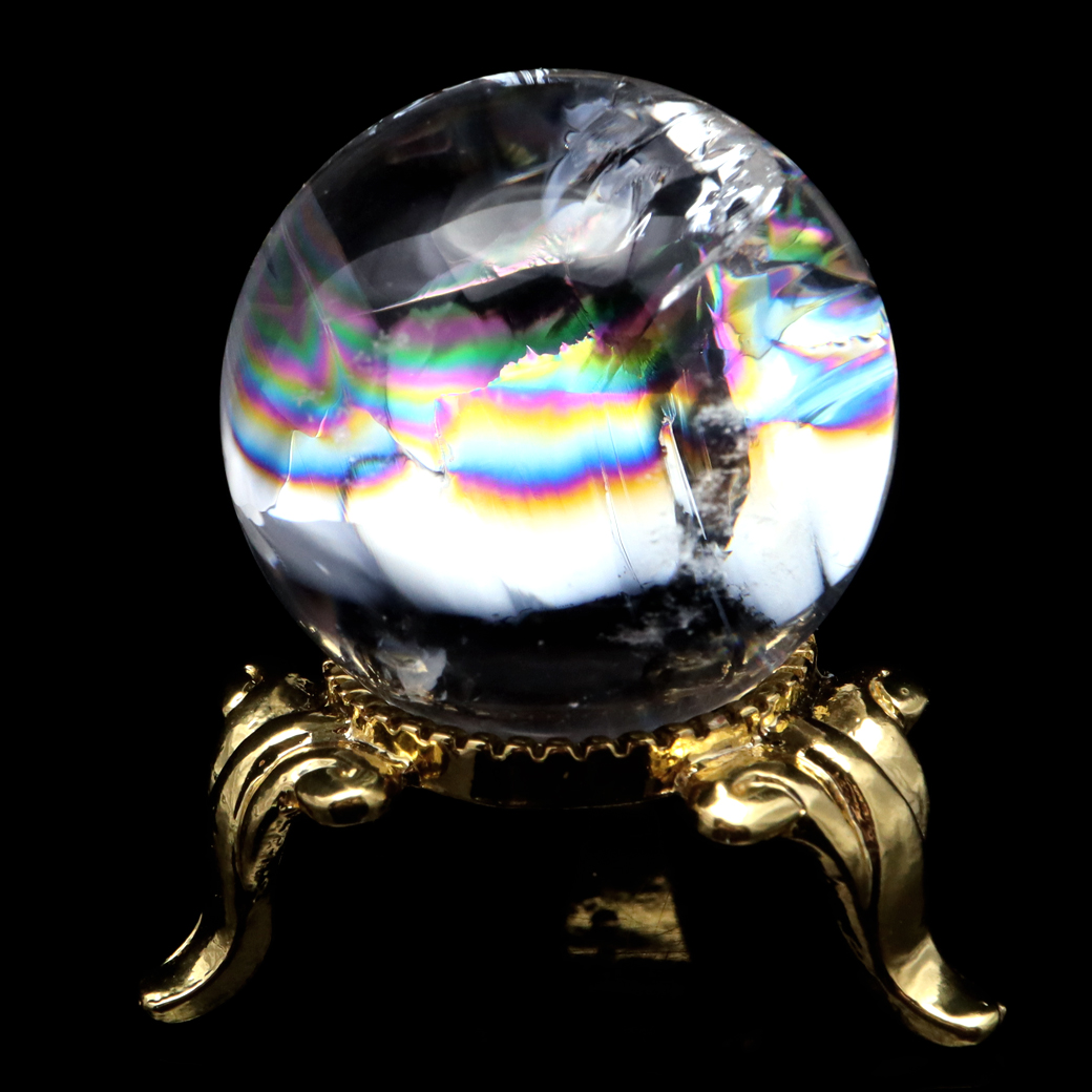 アイリスクォーツ 丸玉 水晶 虹入り AA 天然 台座付き レインボー パワーストーン 天然石 1点もの 置き物 玉 球 本物 風水