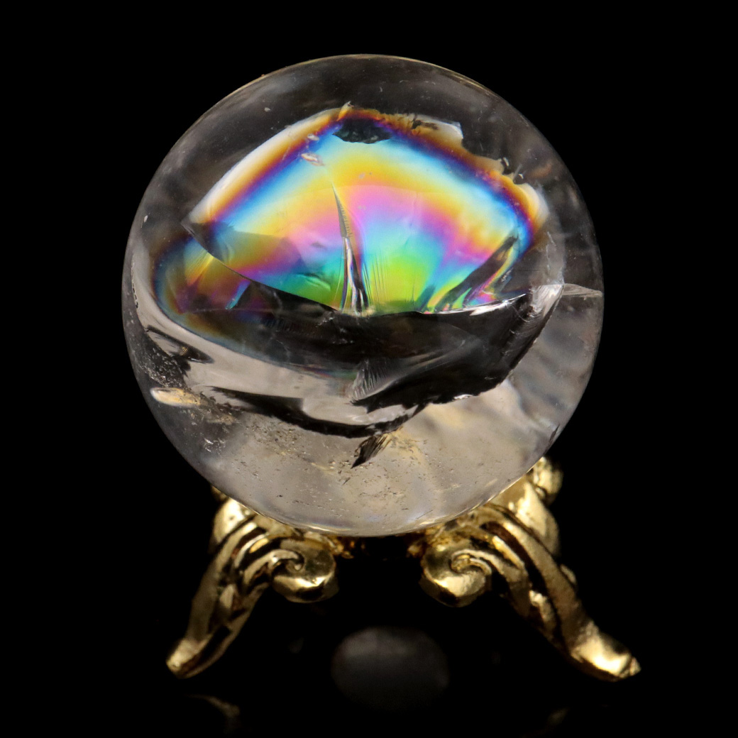 アイリスクォーツ 丸玉 水晶 虹入り 天然 台座付き レインボー パワーストーン 天然石