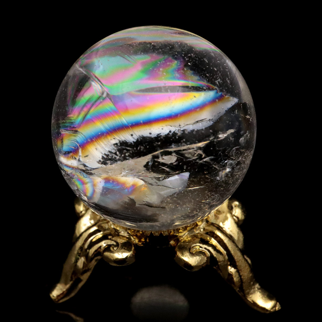 アイリスクォーツ 丸玉 水晶 虹入り 天然 台座付き レインボー パワーストーン 天然石