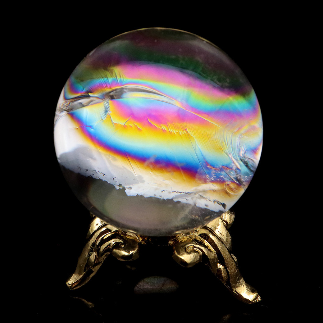 アイリスクォーツ 丸玉 水晶 虹入り 天然 台座付き レインボー パワーストーン 天然石