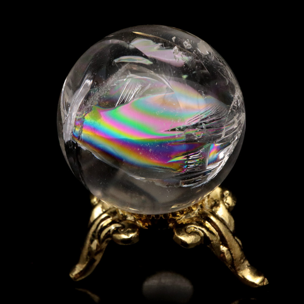 アイリスクォーツ 丸玉 水晶 虹入り 天然 台座付き レインボー パワーストーン 天然石