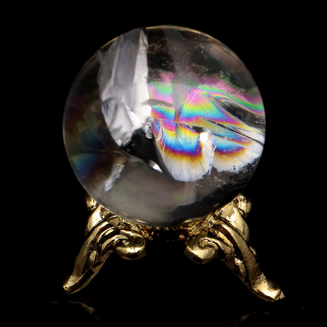 アイリスクォーツ 丸玉 水晶 虹入り 天然 台座付き レインボー パワーストーン 天然石