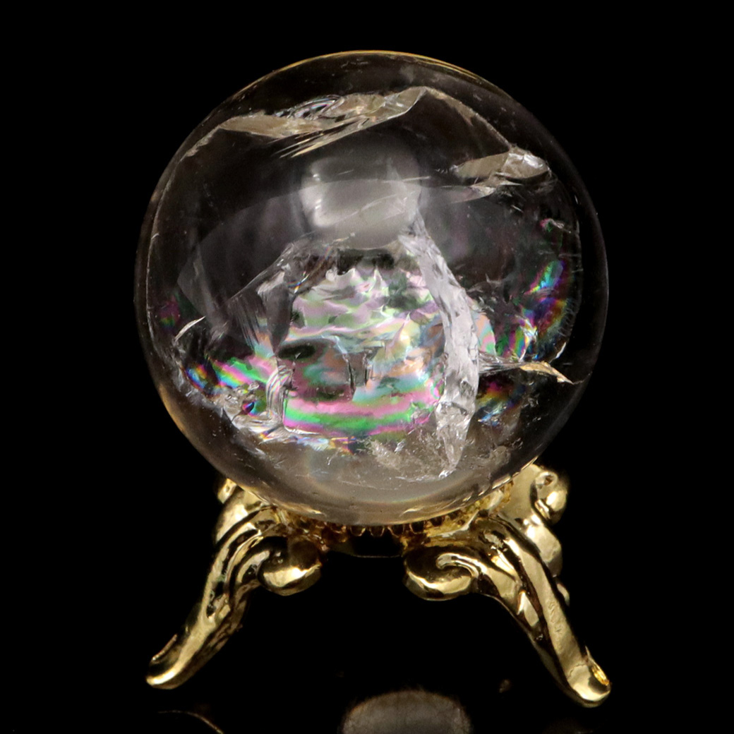 アイリスクォーツ 丸玉 水晶 虹入り 天然 台座付き レインボー パワーストーン 天然石