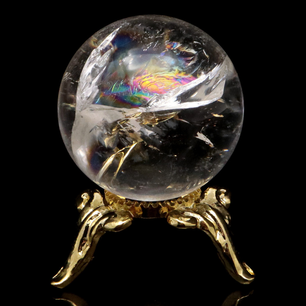 アイリスクォーツ 丸玉 水晶 虹入り 天然 台座付き レインボー パワーストーン 天然石