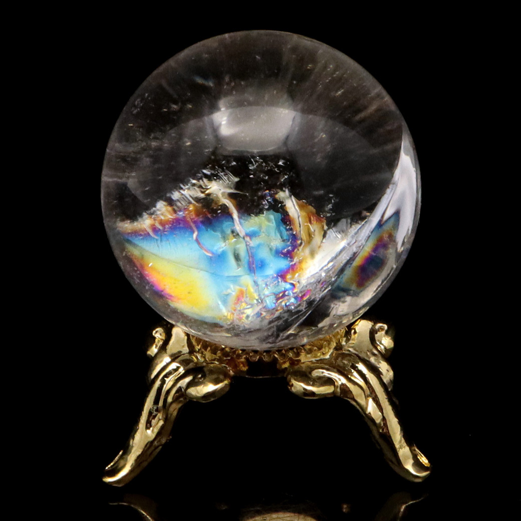 アイリスクォーツ 丸玉 水晶 虹入り 天然 台座付き レインボー パワーストーン 天然石