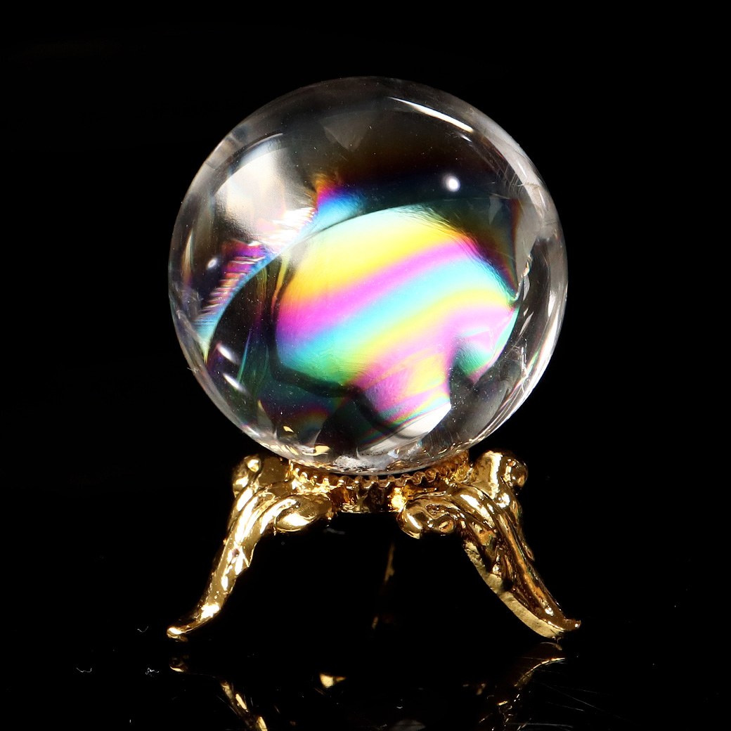 高品質Sランク アイリスクォーツ 虹入り 天然水晶丸玉 台座付き レインボー パワーストーン 天然石