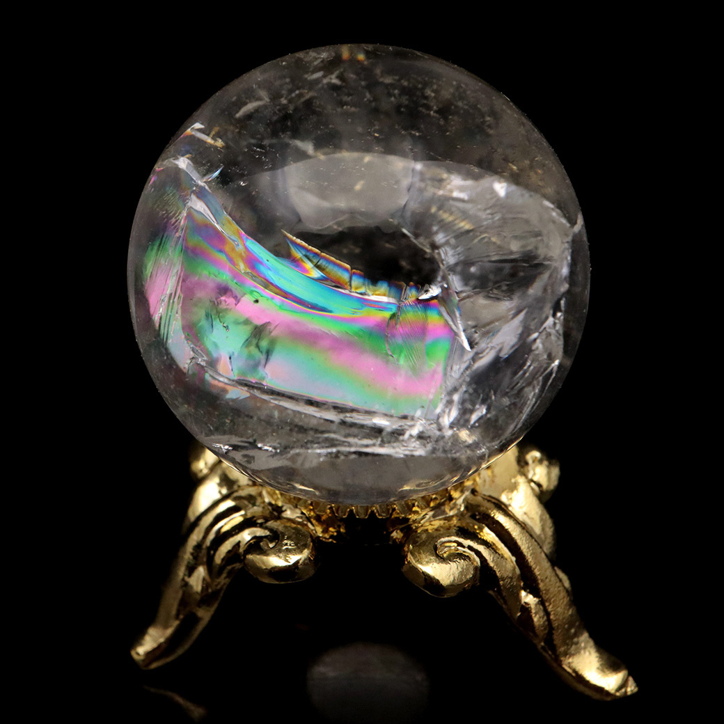 アイリスクォーツ 丸玉 水晶 虹入り 天然 台座付き レインボー パワーストーン 天然石