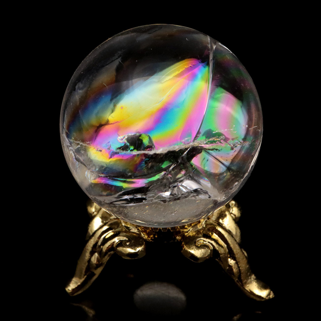 アイリスクォーツ 丸玉 水晶 虹入り 天然 台座付き レインボー パワーストーン 天然石