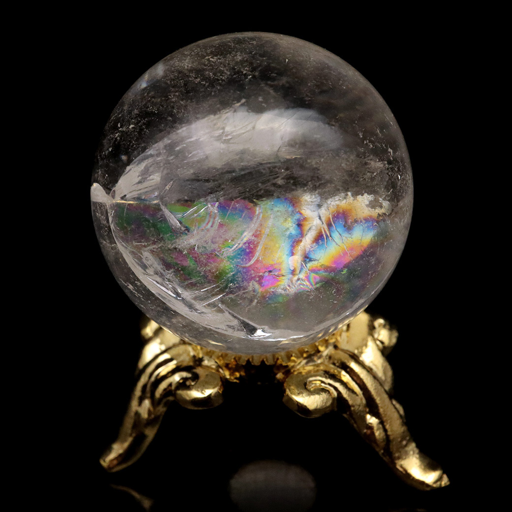 アイリスクォーツ 丸玉 水晶 虹入り 天然 台座付き レインボー パワーストーン 天然石