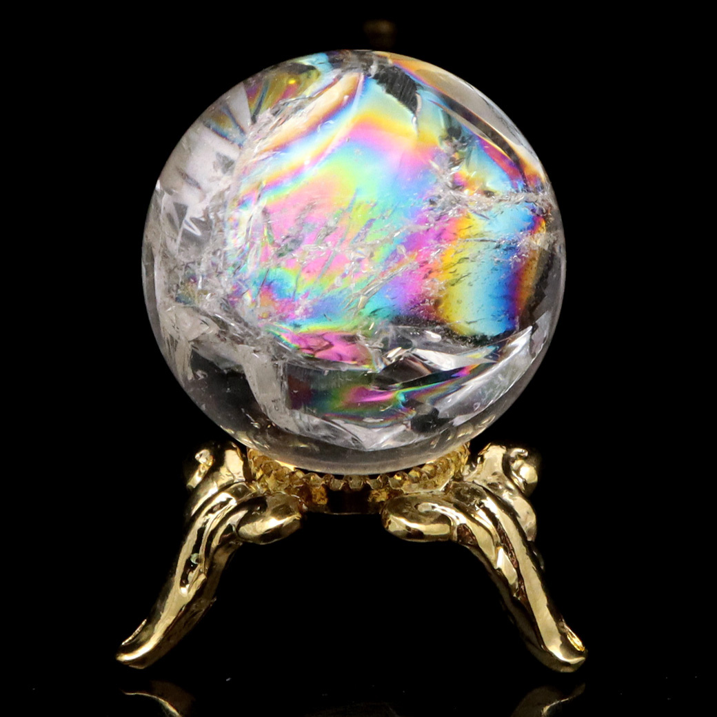 アイリスクォーツ 丸玉 水晶 虹入り 天然 台座付き レインボー パワーストーン 天然石