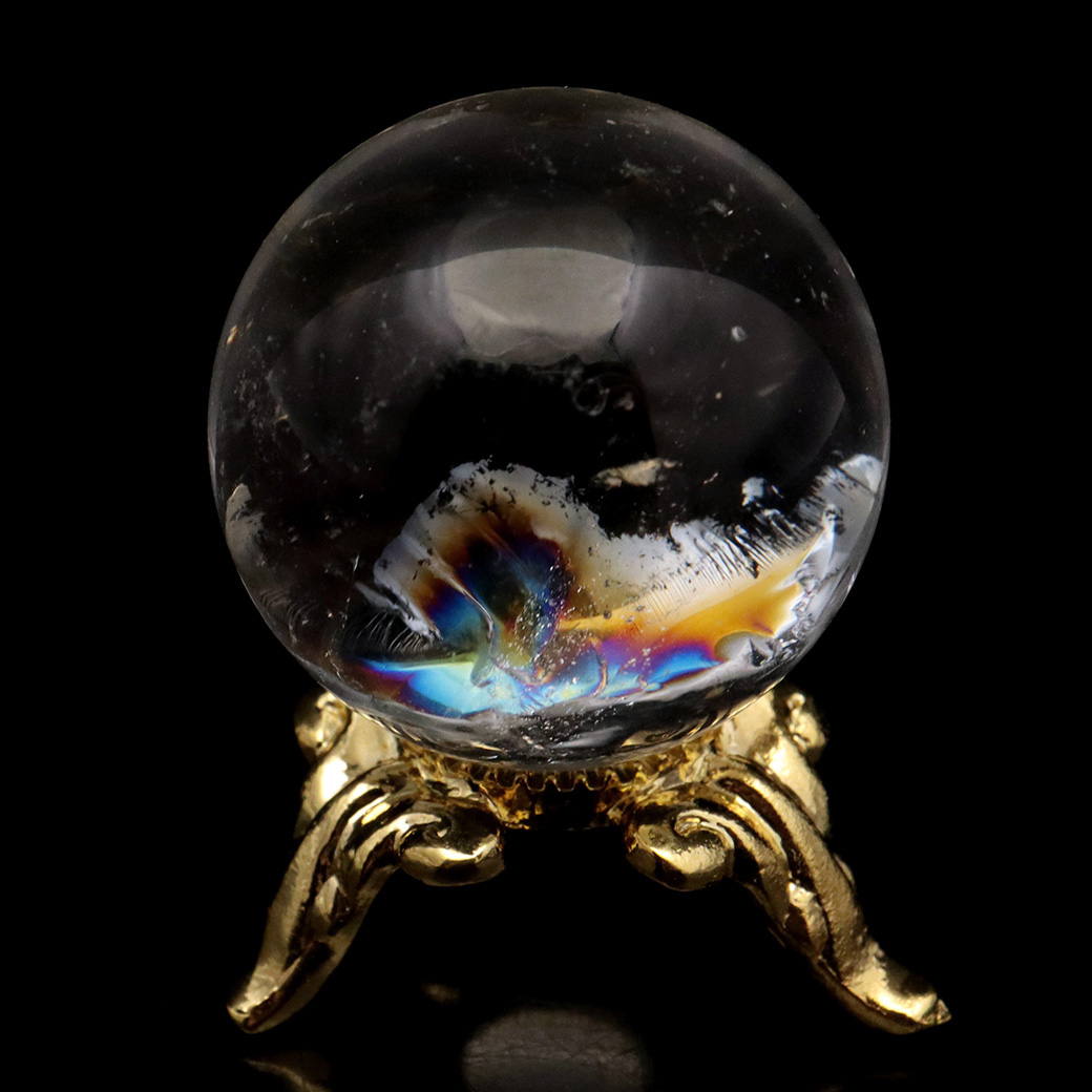 アイリスクォーツ 丸玉 水晶 虹入り 天然 台座付き レインボー パワーストーン 天然石