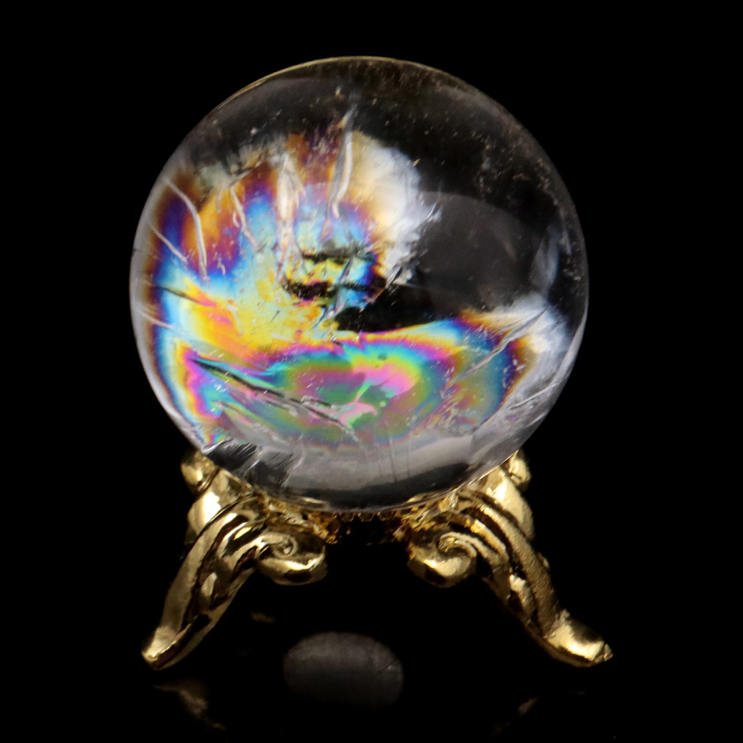 アイリスクォーツ 丸玉 水晶 虹入り 天然 台座付き レインボー パワーストーン 天然石