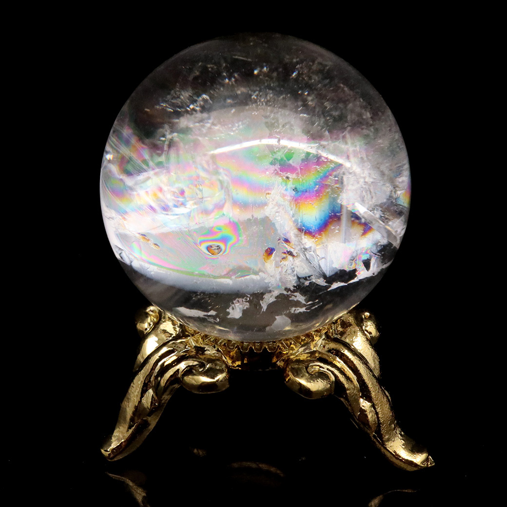 アイリスクォーツ 丸玉 水晶 虹入り 天然 台座付き レインボー パワーストーン 天然石