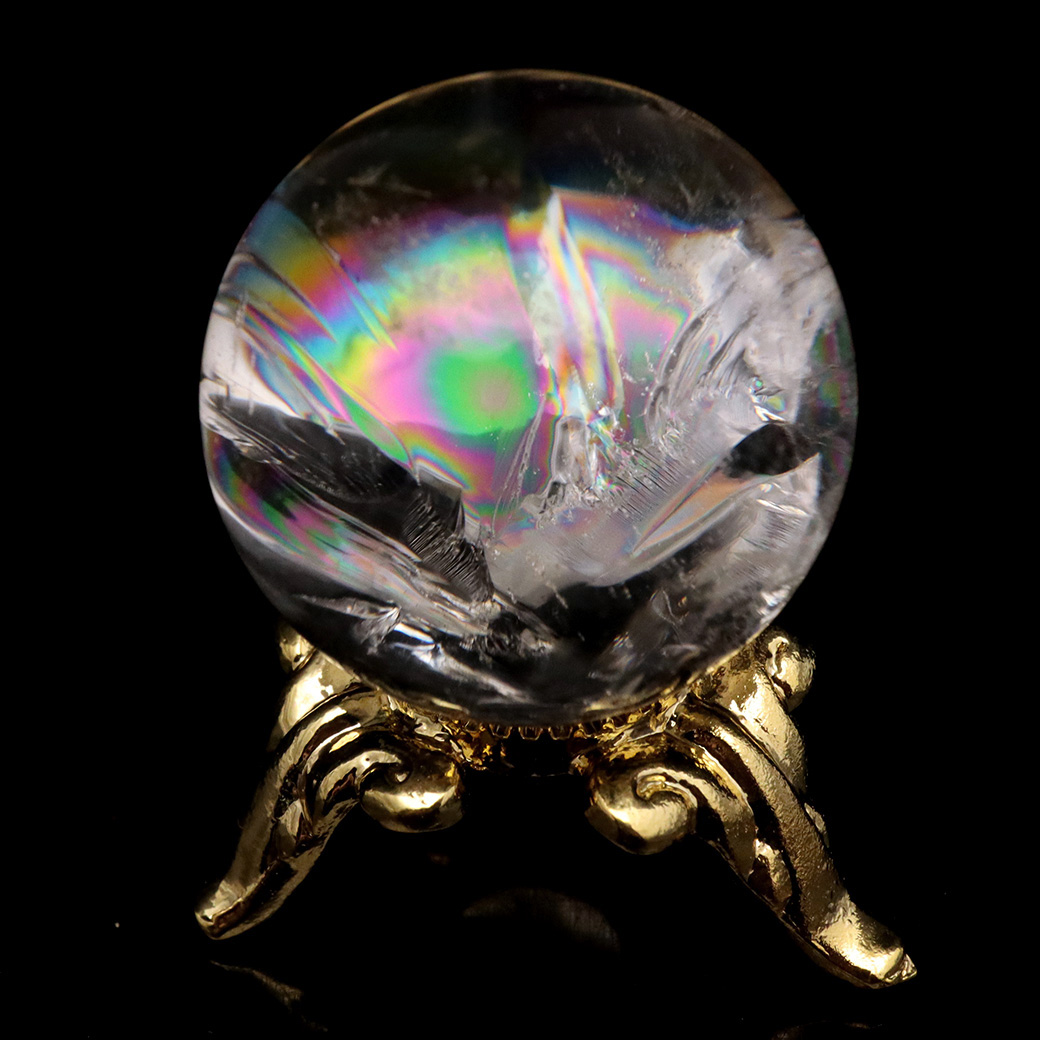 アイリスクォーツ 丸玉 水晶 虹入り 天然 台座付き レインボー パワーストーン 天然石