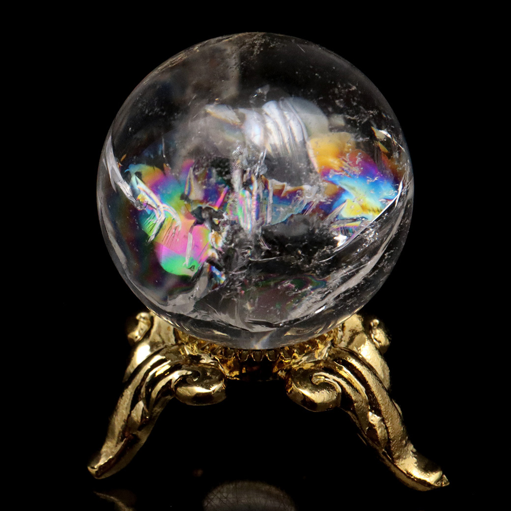 アイリスクォーツ 丸玉 水晶 虹入り 天然 台座付き レインボー パワーストーン 天然石