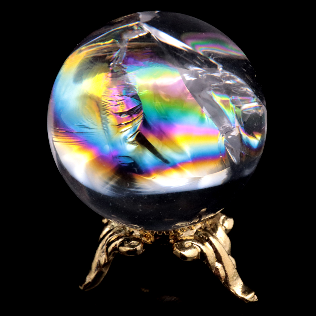 アイリスクォーツ 丸玉 水晶 虹入り AA 天然 台座付き レインボー パワーストーン 天然石