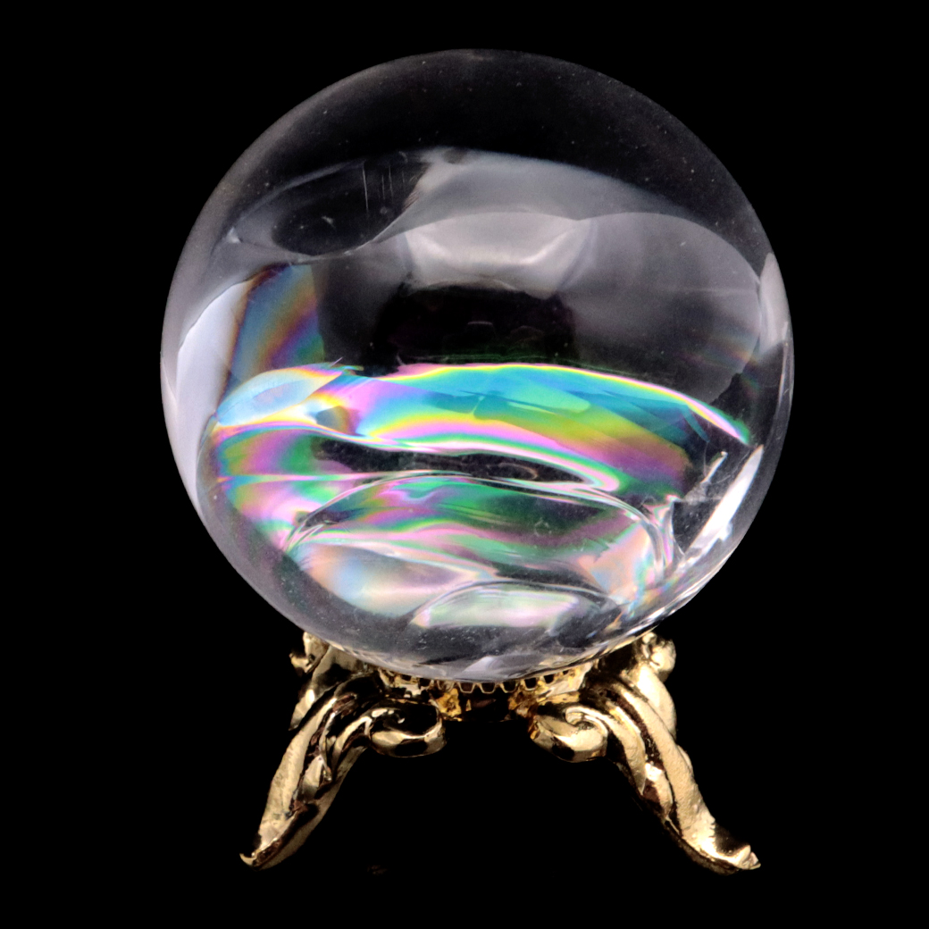 アイリスクォーツ 丸玉 水晶 虹入り AA 天然 台座付き レインボー パワーストーン 天然石