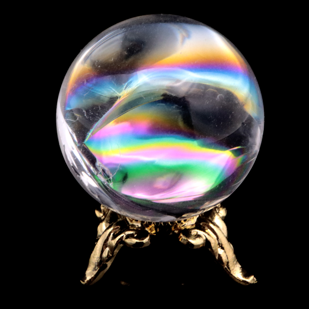 アイリスクォーツ 丸玉 水晶 虹入り AA 天然 台座付き レインボー パワーストーン 天然石