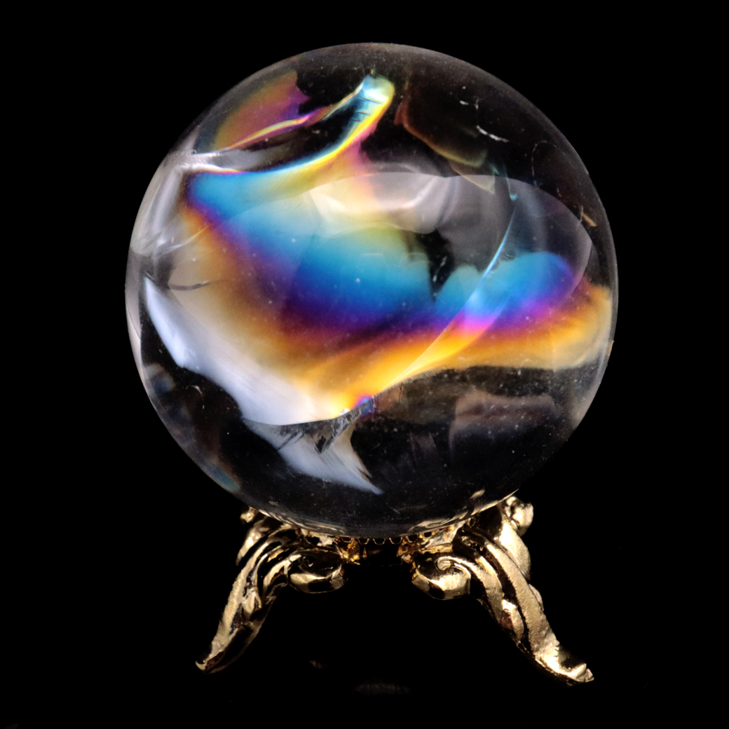 アイリスクォーツ 丸玉 水晶 虹入り AA 天然 台座付き レインボー パワーストーン 天然石