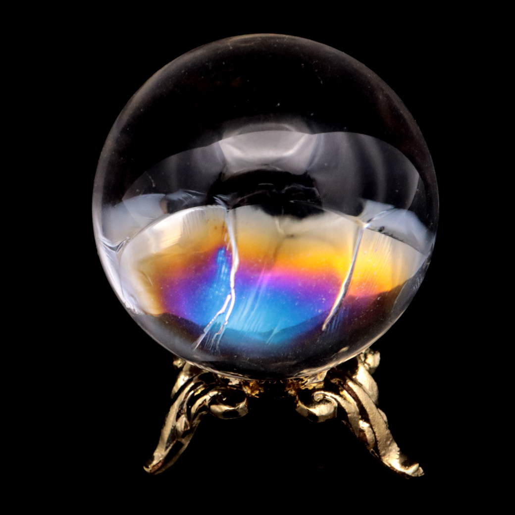 アイリスクォーツ 丸玉 水晶 虹入り AA 天然 台座付き レインボー パワーストーン 天然石