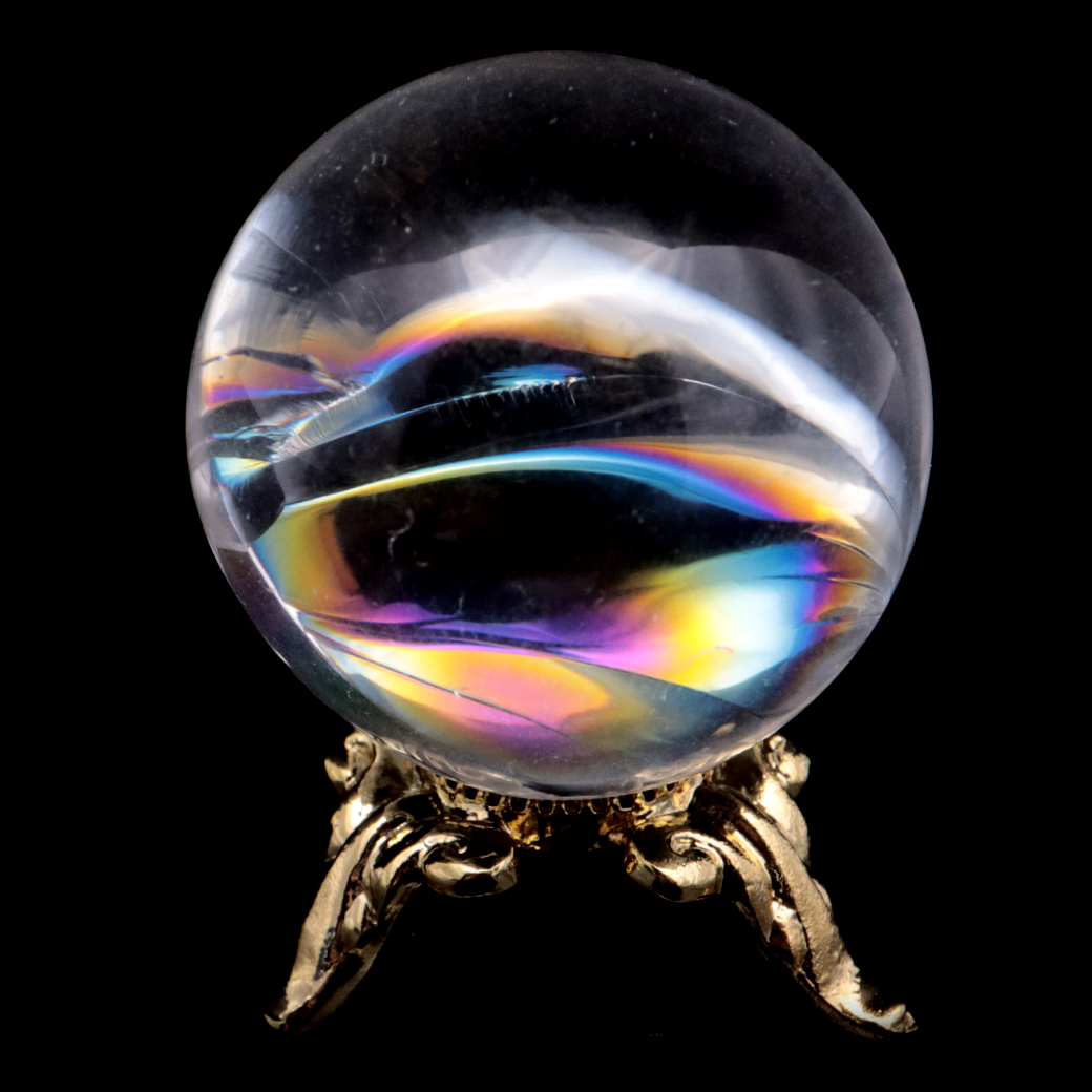 アイリスクォーツ 丸玉 水晶 虹入り AA 天然 台座付き レインボー パワーストーン 天然石