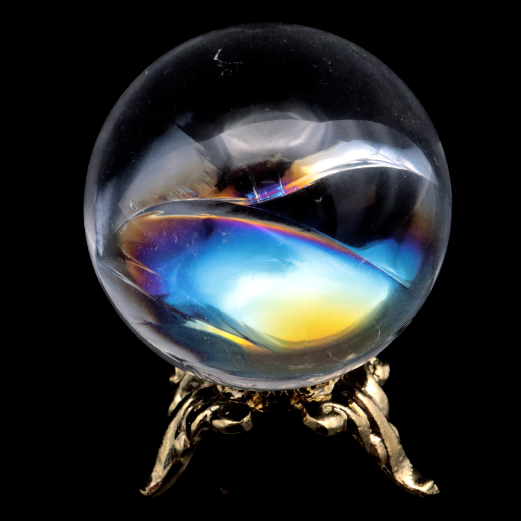 アイリスクォーツ 丸玉 水晶 虹入り AA 天然 台座付き レインボー パワーストーン 天然石