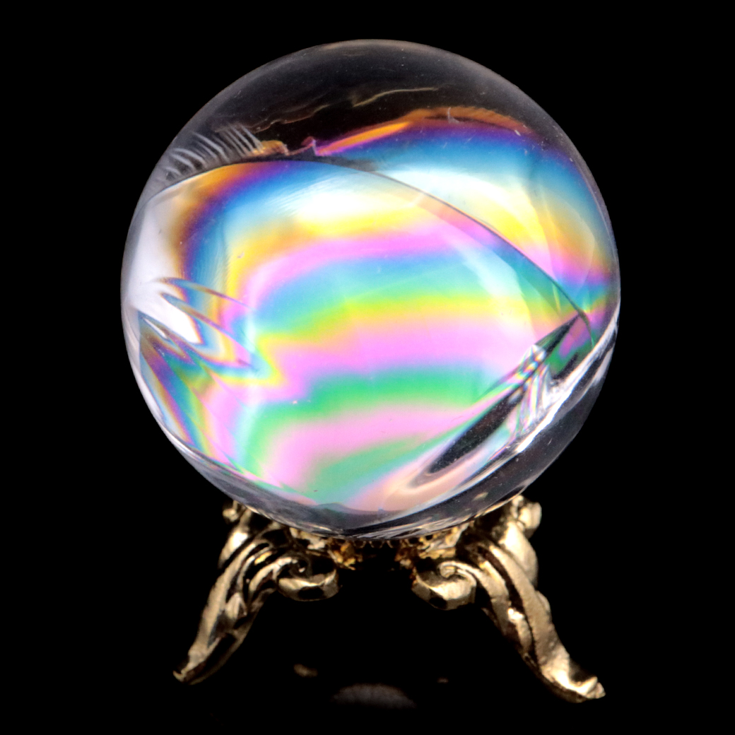 アイリスクォーツ 丸玉 水晶 虹入り AA 天然 台座付き レインボー パワーストーン 天然石
