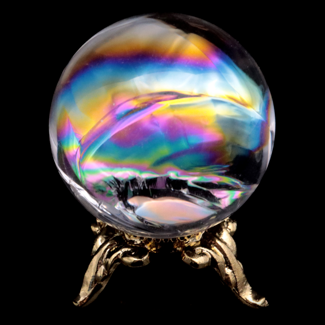 アイリスクォーツ 丸玉 水晶 虹入り AA 天然 台座付き レインボー パワーストーン 天然石