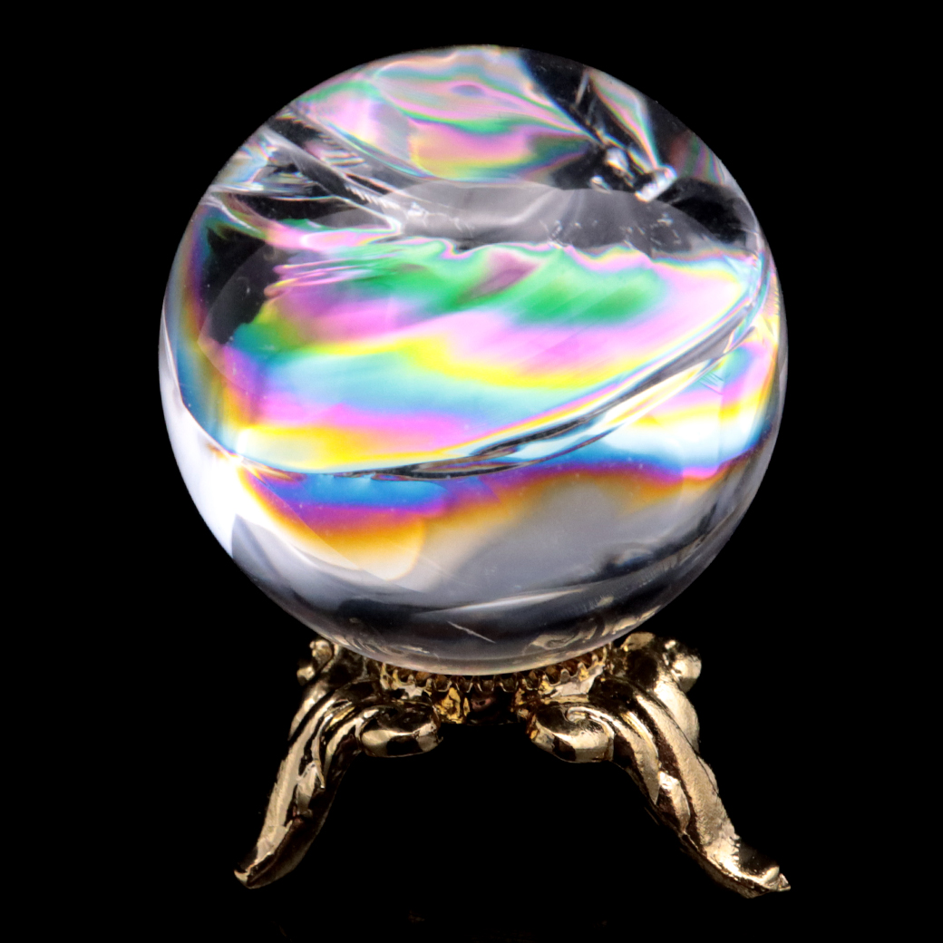 アイリスクォーツ 丸玉 水晶 虹入り AA 天然 台座付き レインボー パワーストーン 天然石