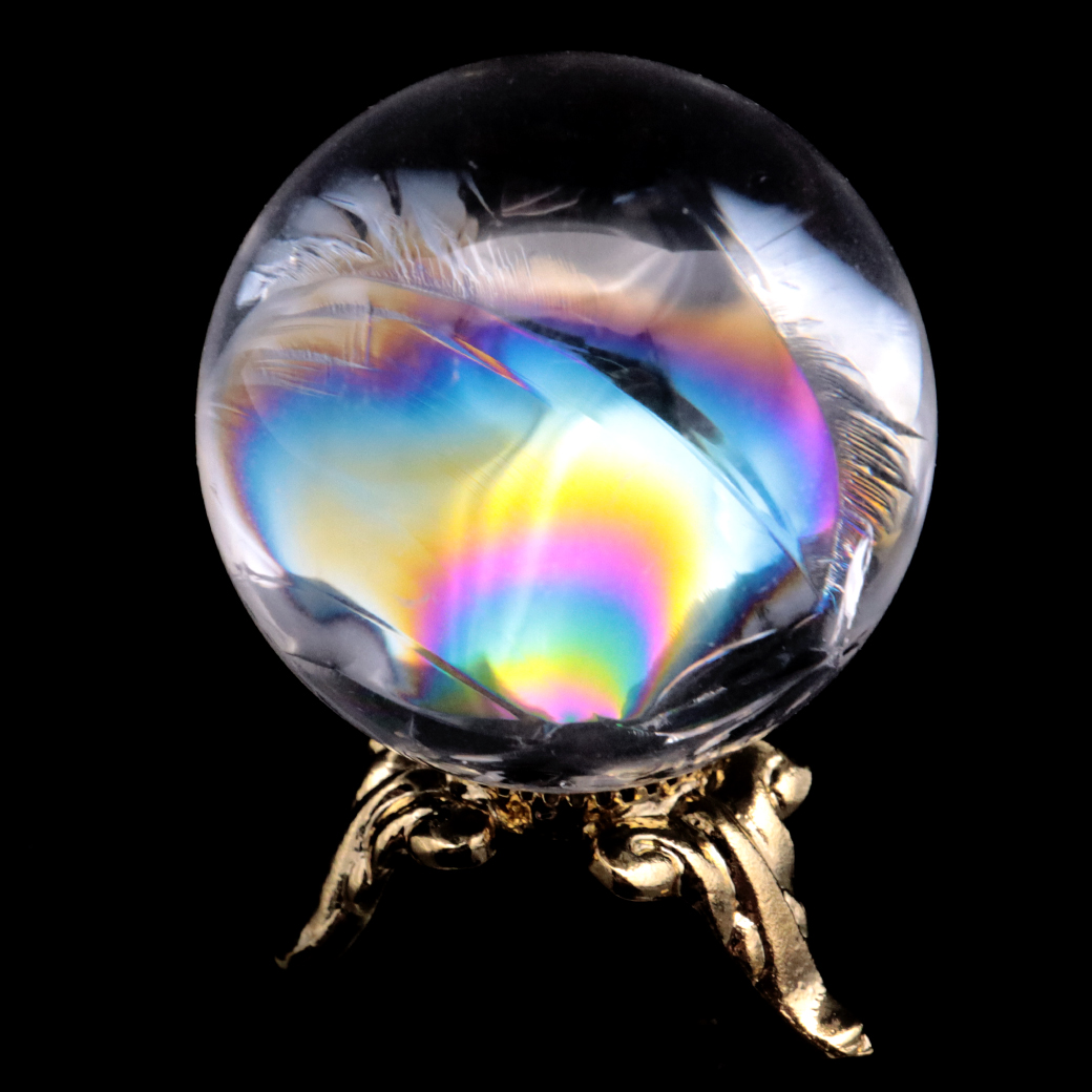 アイリスクォーツ 丸玉 水晶 虹入り AA 天然 台座付き レインボー パワーストーン 天然石