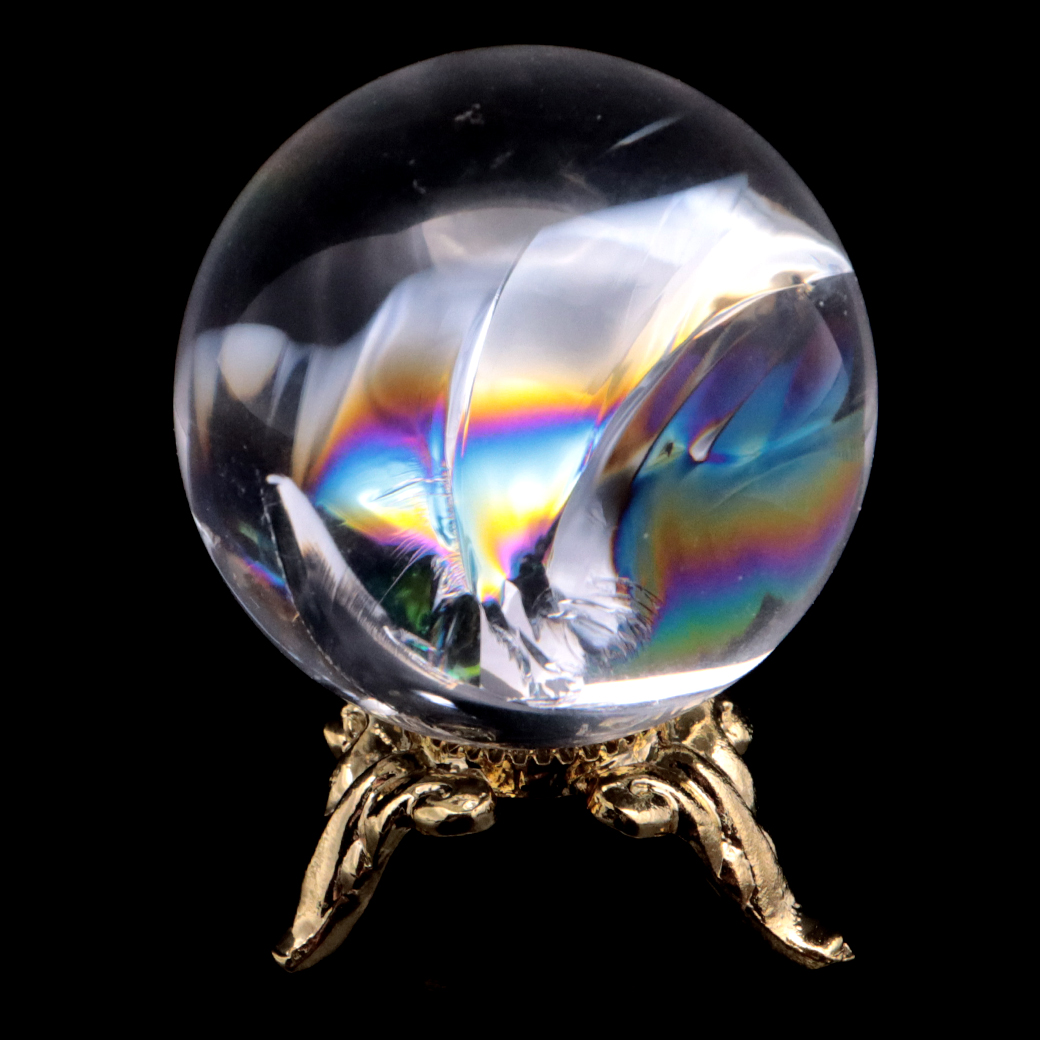 アイリスクォーツ 丸玉 水晶 虹入り AA 天然 台座付き レインボー パワーストーン 天然石