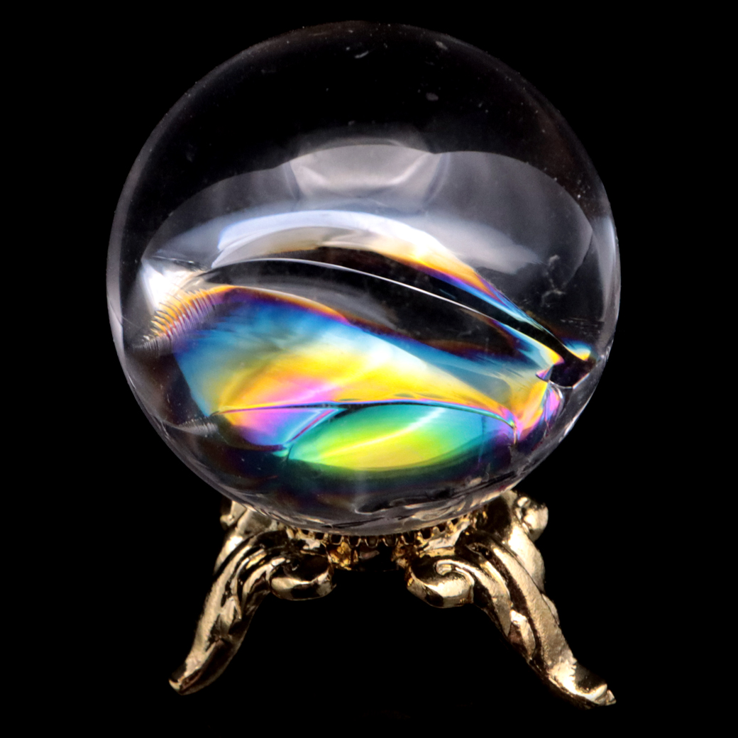 アイリスクォーツ 丸玉 水晶 虹入り AA 天然 台座付き レインボー パワーストーン 天然石