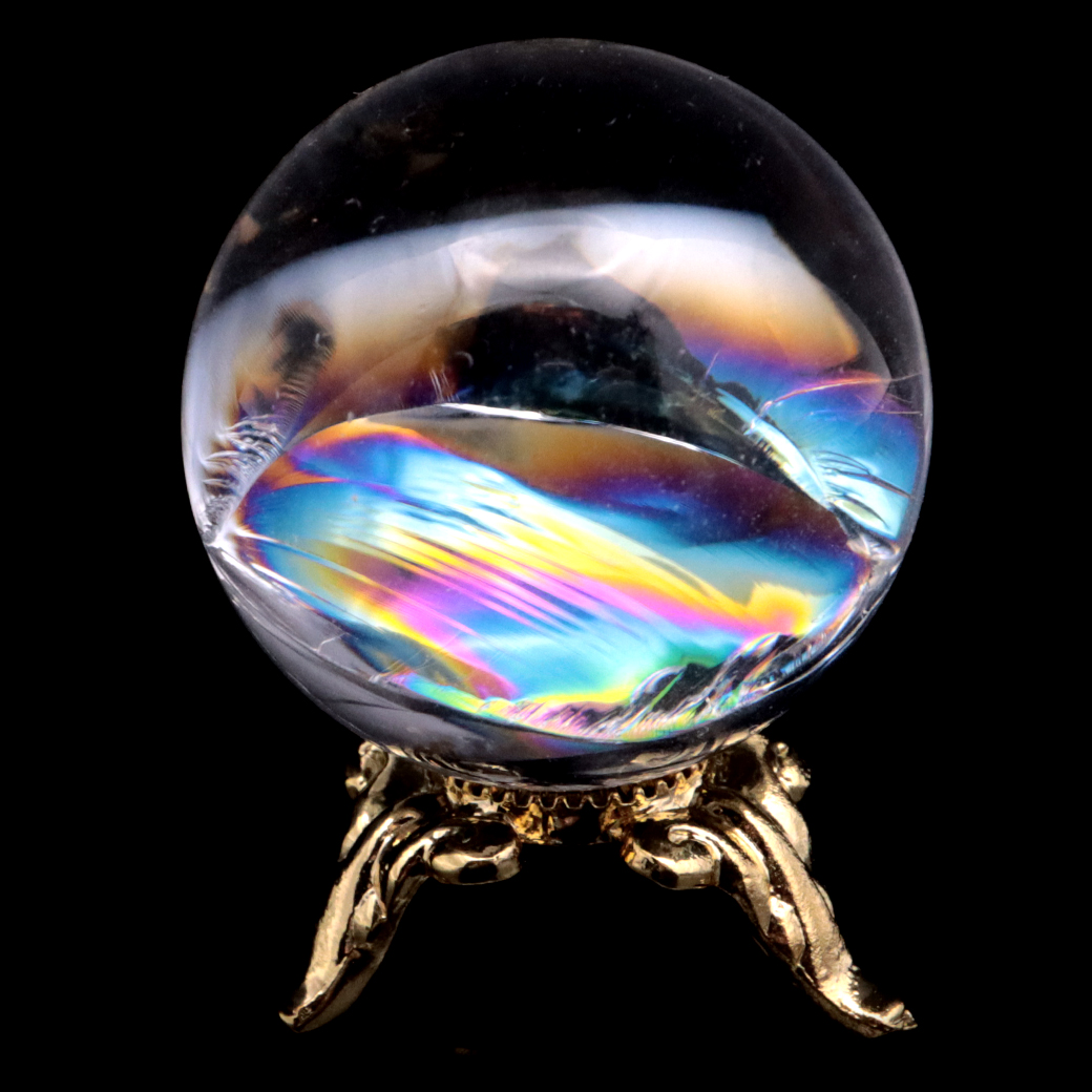 アイリスクォーツ 丸玉 水晶 虹入り AA 天然 台座付き レインボー パワーストーン 天然石