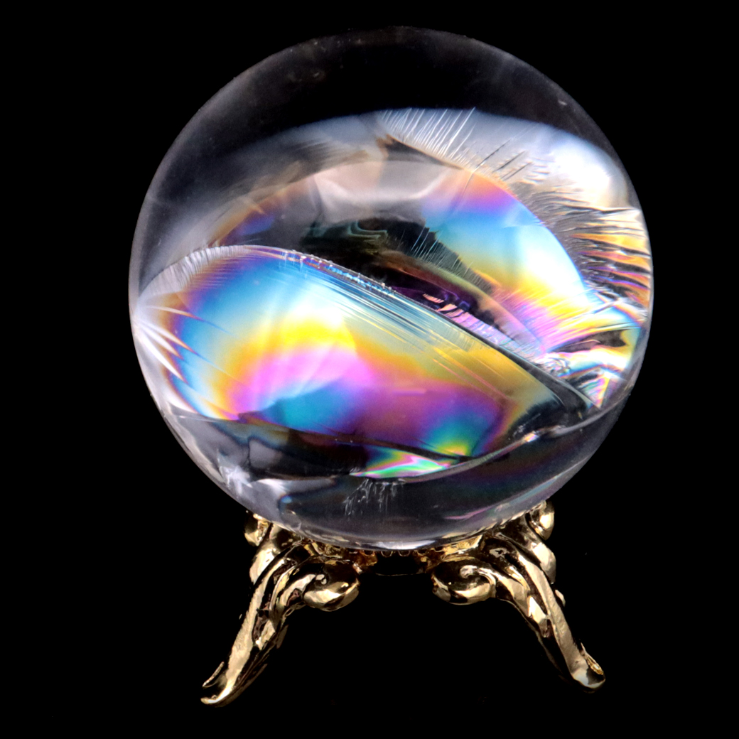 アイリスクォーツ 丸玉 水晶 虹入り AA 天然 台座付き レインボー パワーストーン 天然石