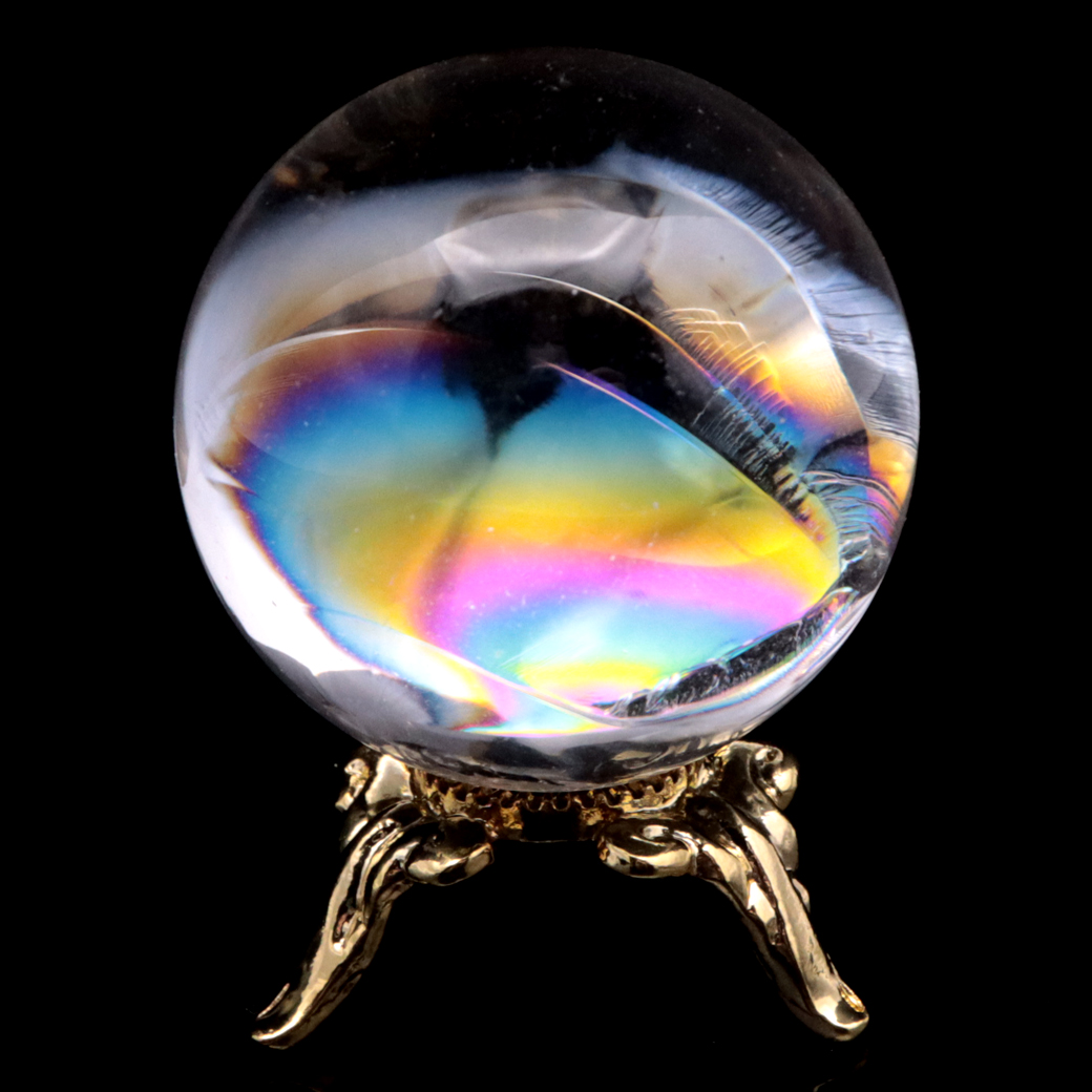 アイリスクォーツ 丸玉 水晶 虹入り AA 天然 台座付き レインボー パワーストーン 天然石