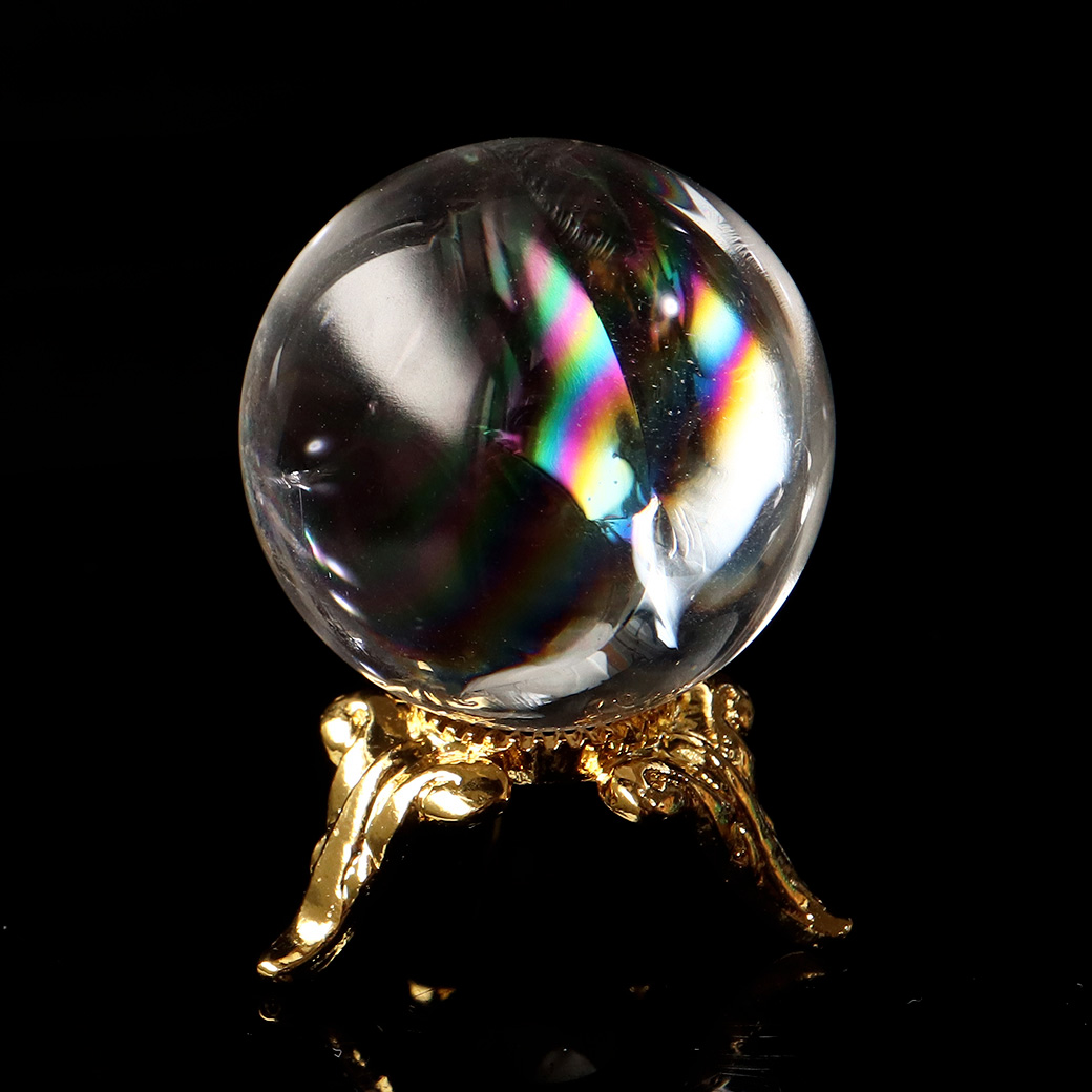 高品質Sランク アイリスクォーツ 虹入り 天然水晶丸玉 台座付き レインボー パワーストーン 天然石