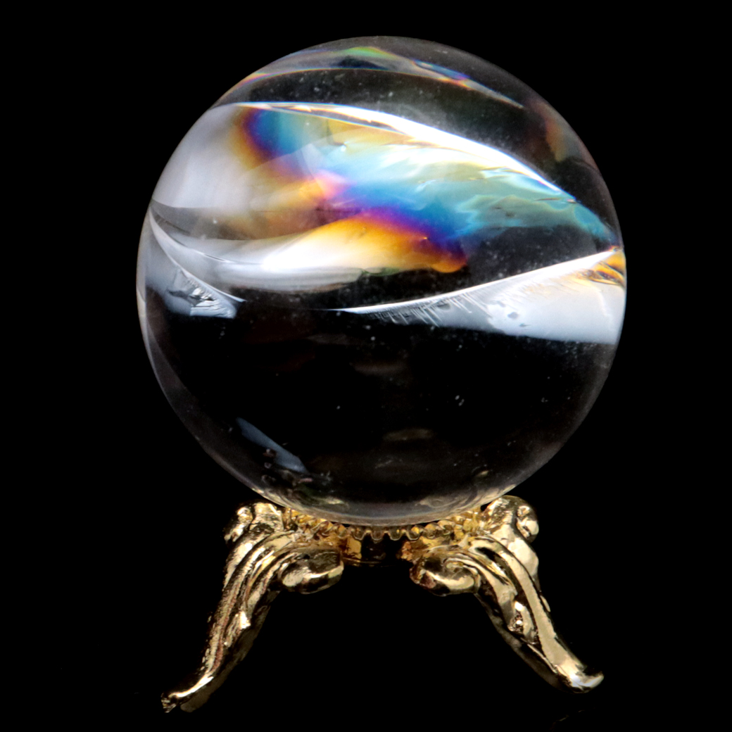 アイリスクォーツ 丸玉 水晶 虹入り AA 天然 台座付き レインボー パワーストーン 天然石