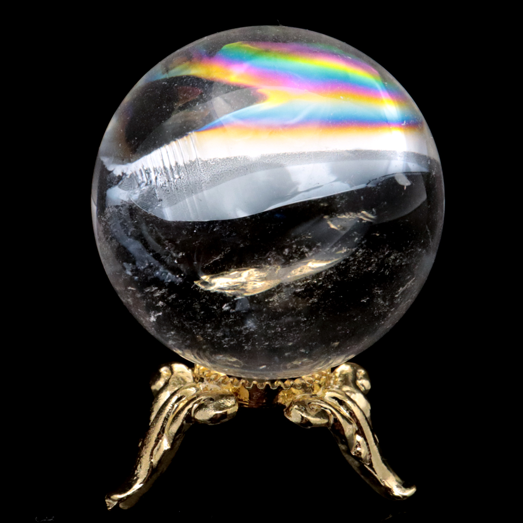 アイリスクォーツ 丸玉 水晶 虹入り AA 天然 台座付き レインボー パワーストーン 天然石