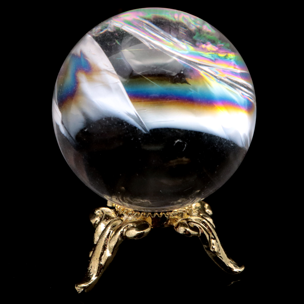 アイリスクォーツ 丸玉 水晶 虹入り AA 天然 台座付き レインボー パワーストーン 天然石