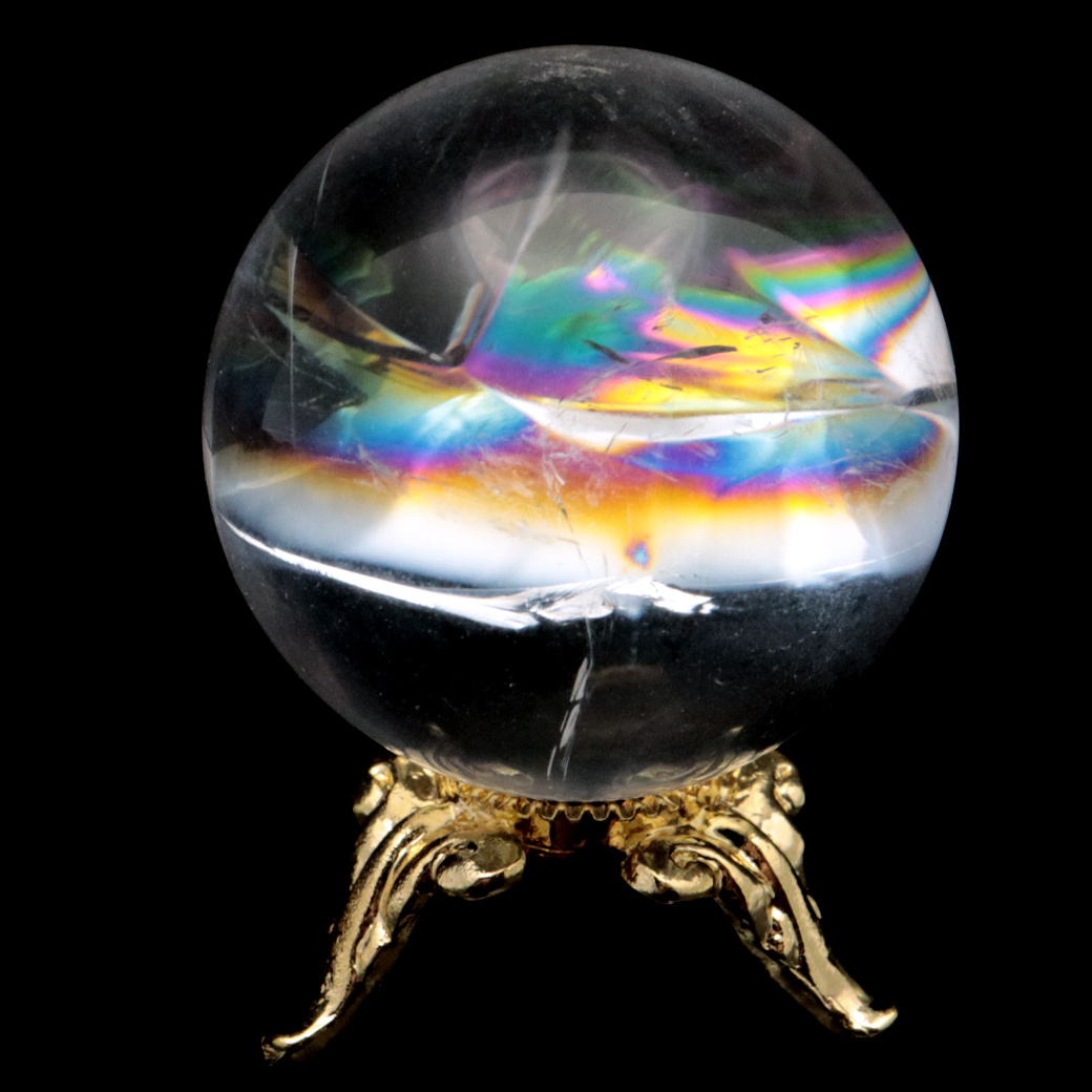 アイリスクォーツ 丸玉 水晶 虹入り AA 天然 台座付き レインボー パワーストーン 天然石