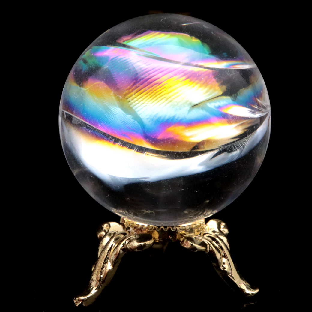 アイリスクォーツ 丸玉 水晶 虹入り AA 天然 台座付き レインボー パワーストーン 天然石