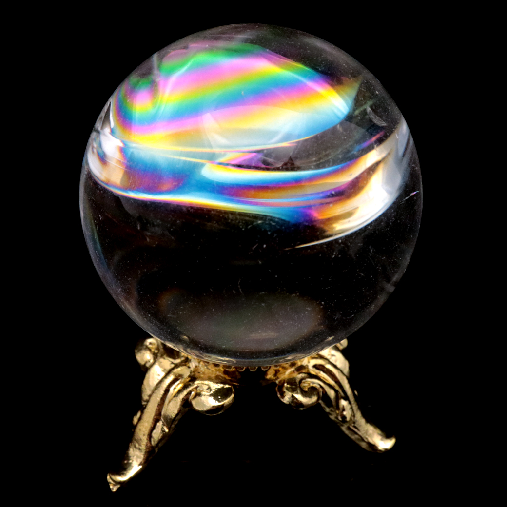 アイリスクォーツ 丸玉 水晶 虹入り AA 天然 台座付き レインボー パワーストーン 天然石