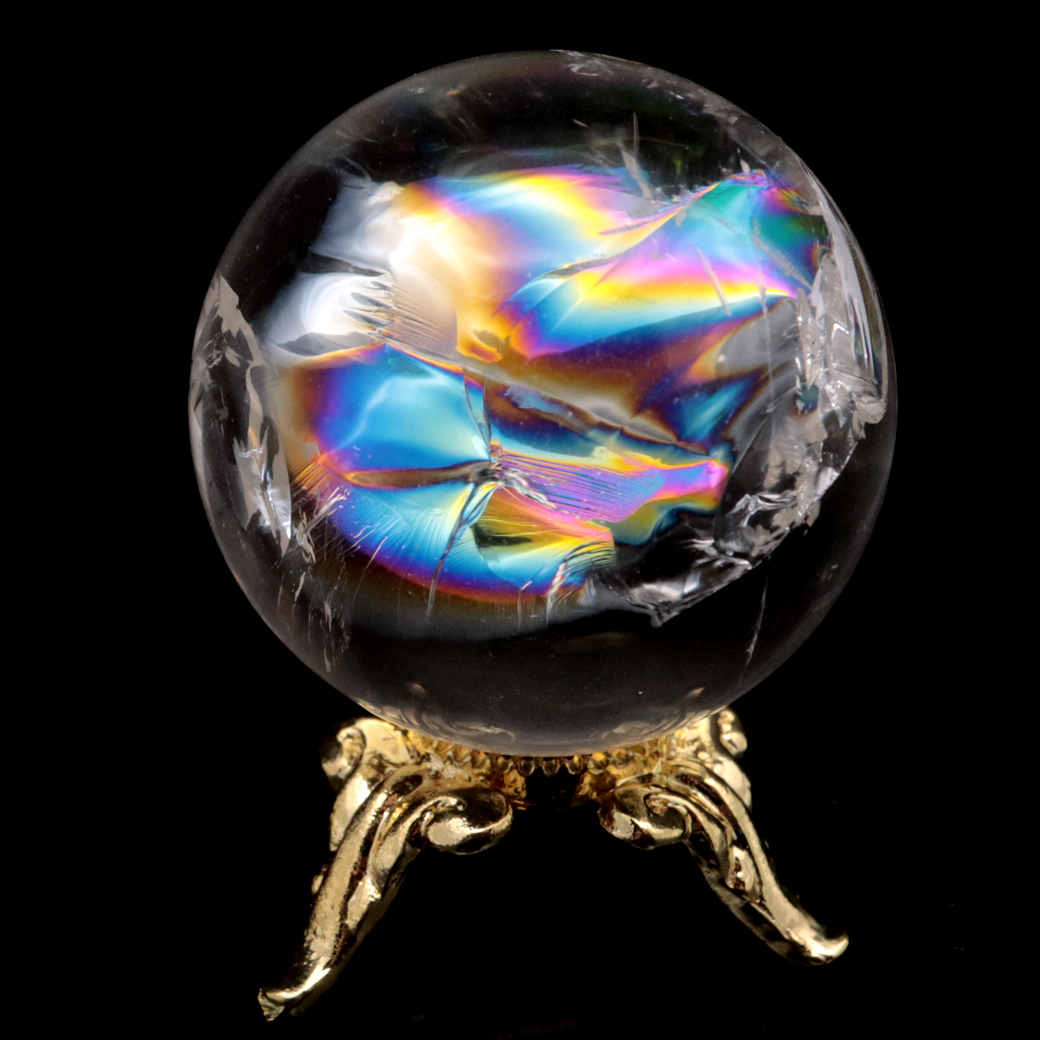 アイリスクォーツ 丸玉 水晶 虹入り AA 天然 台座付き レインボー パワーストーン 天然石