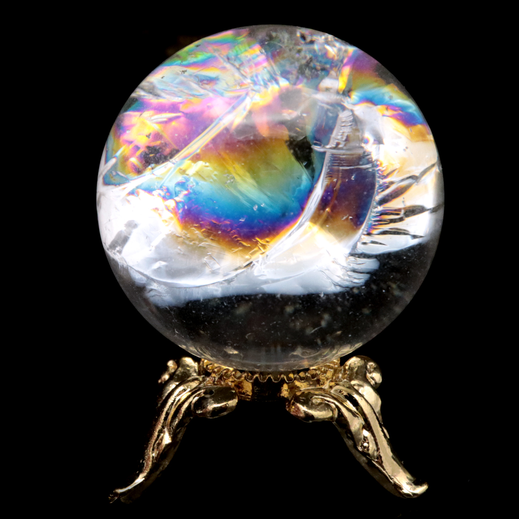 アイリスクォーツ 丸玉 水晶 虹入り AA 天然 台座付き レインボー パワーストーン 天然石