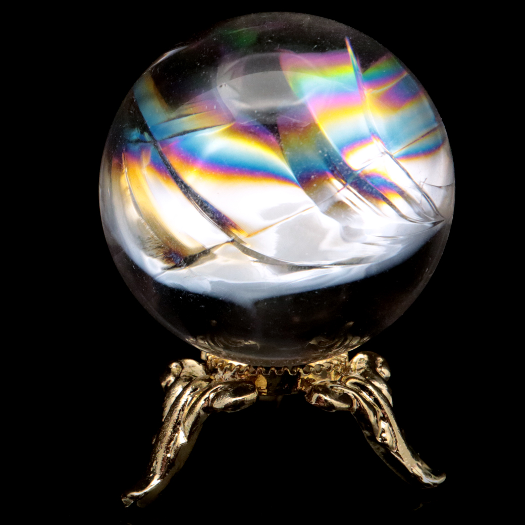 アイリスクォーツ 丸玉 水晶 虹入り AA 天然 台座付き レインボー パワーストーン 天然石